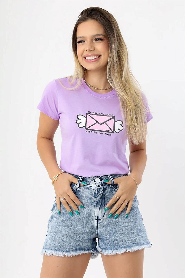 T-SHIRT EU SOU UMA CARTA ESCRITA POR DEUS ALTO RELEVO - LAVANDA