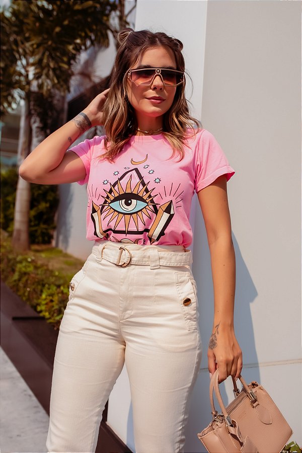 T-SHIRT  OLHO GREGO- ROSA NEON