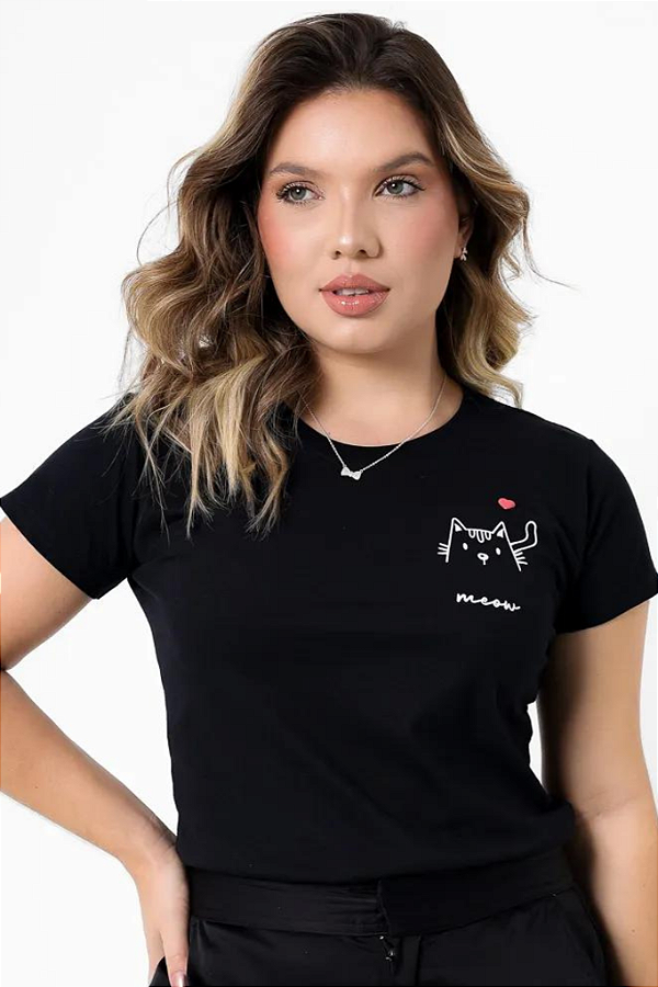 T-SHIRT  GATINHO- PRETA
