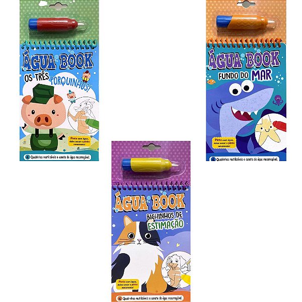 Kit com 3 Livros - Água Book: Os Três Porquinhos + Fundo do Mar + Bichinhos de Estimação