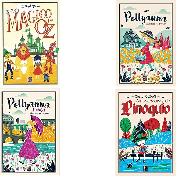 Kit Juvenil com 4 Livros: Pollyanna + Pollyanna Moça + Mágico de Oz + Pinóquio