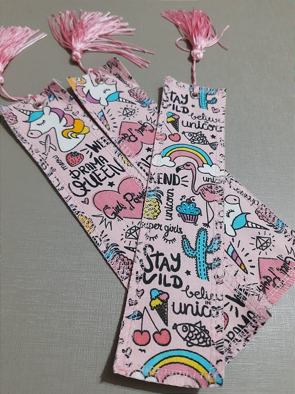 Marcador de Páginas de Tecido com Tassel Personalizado - Unicórnios