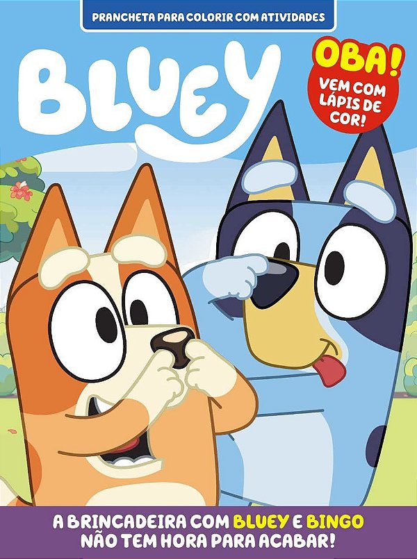 Bluey: Prancheta para colorir com atividades - A brincadeira com Bluey e Bingo não tem hora para acabar!