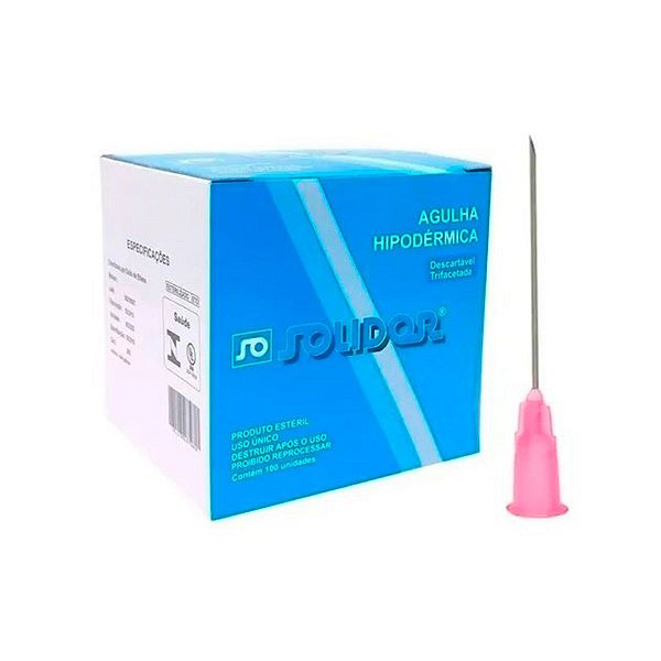Agulha Hipodérmica Descartável 18G Solidor 100 unidades