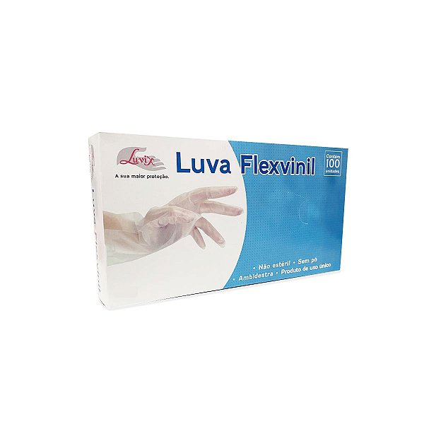 Luva Flexvinil Ambidestra sem Pó Luvix 100 unidades