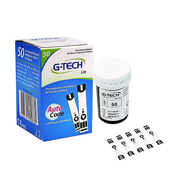Tiras Reagentes de Medição de Glicose G-Tech Lite com 50 unidades