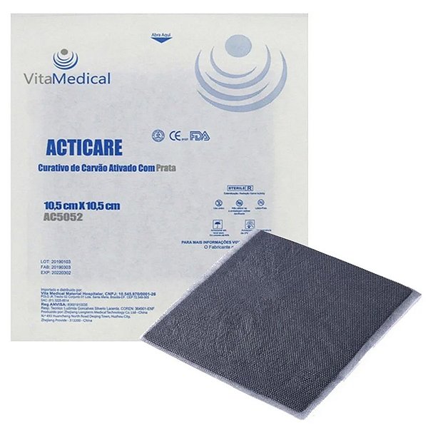 Curativo Carvão Ativado c/ Prata 10,5x10,5 Vita Medical 10un