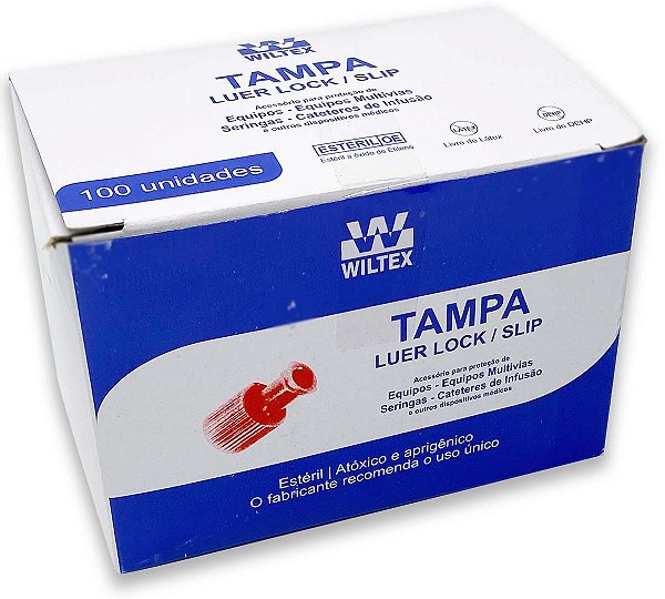 Tampa Luer Lock Slip Macho Fêmea Estéril Wiltex 100 unidades
