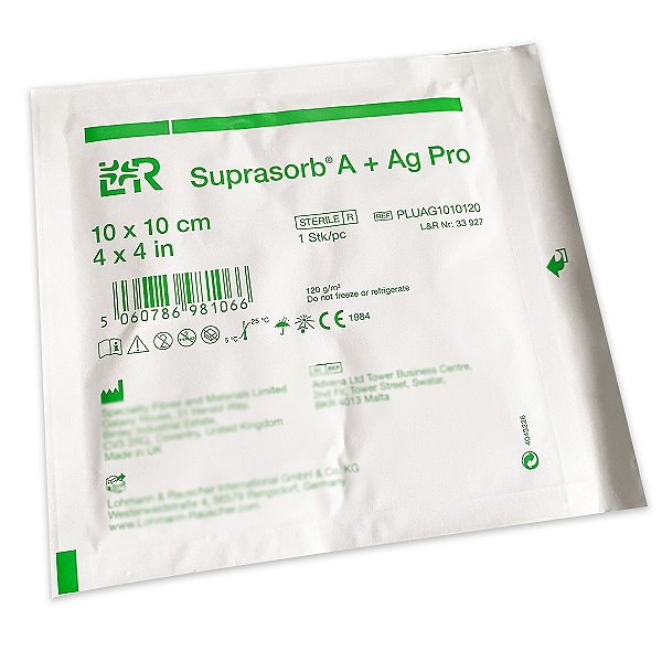 Curativo Alginato Prata Suprasorb A+ Ag Pro 10x10cm