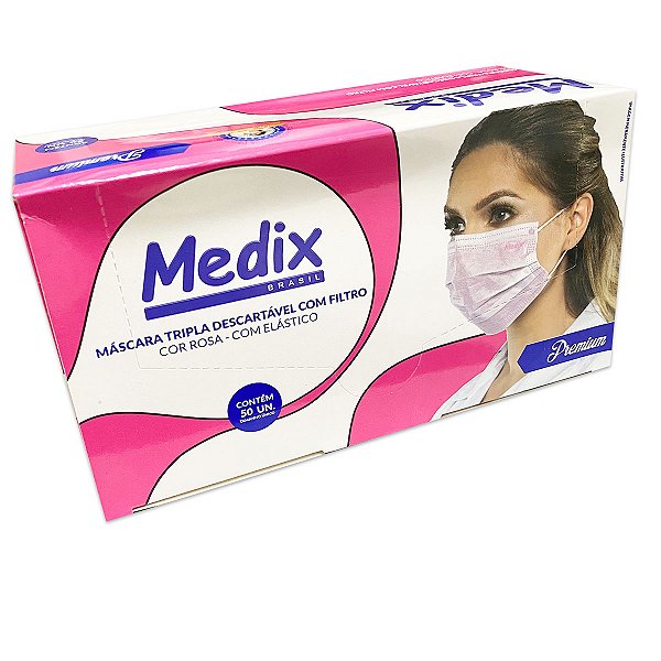 Máscara Cirúrgica Rosa Medix Tripla Camada 50 unidades