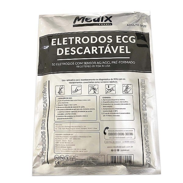 Eletrodo para ECG Adulto Retangular Medix Brasil 50 unidades