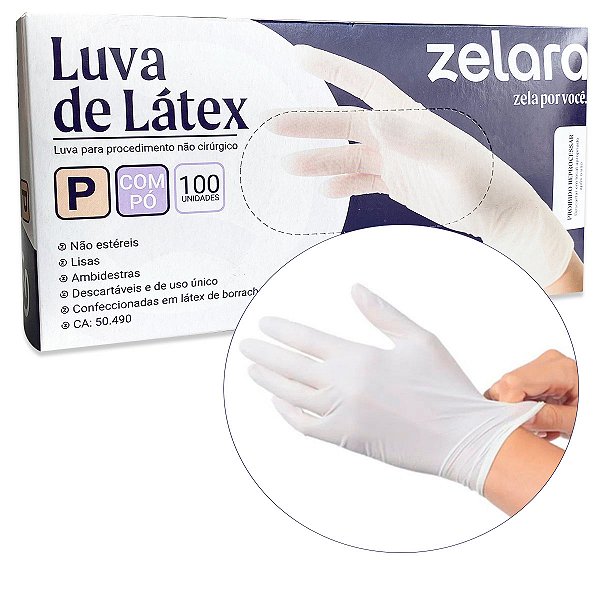Luva Tamanho P Látex Procedimento Com Pó Ambidestra Zelara 100 unidades