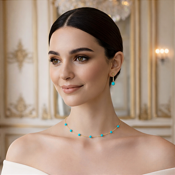 COLAR FEMININO COM TURQUESAS NATURAIS "CÈLESTE"