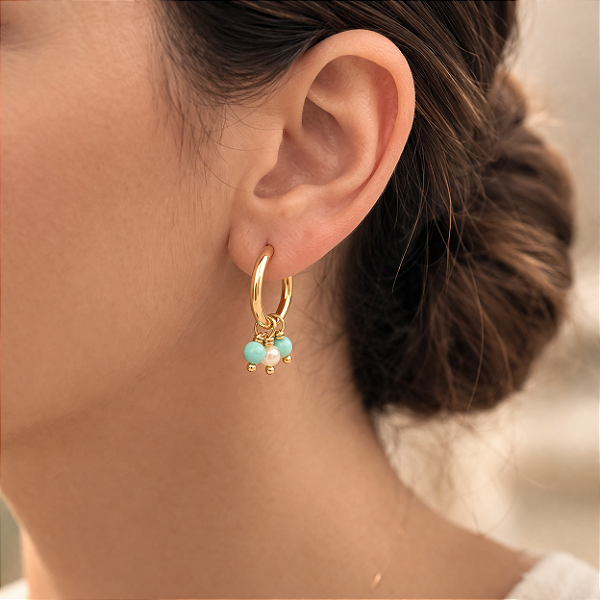 ARGOLA COM PÉROLAS DE ÁGUA DOCE E TURQUESA NATUURAL "VERSATILE"