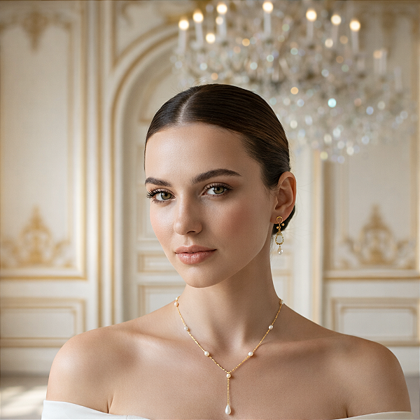 COLAR FEMININO COM PÉROLA NATURAL "LYS"