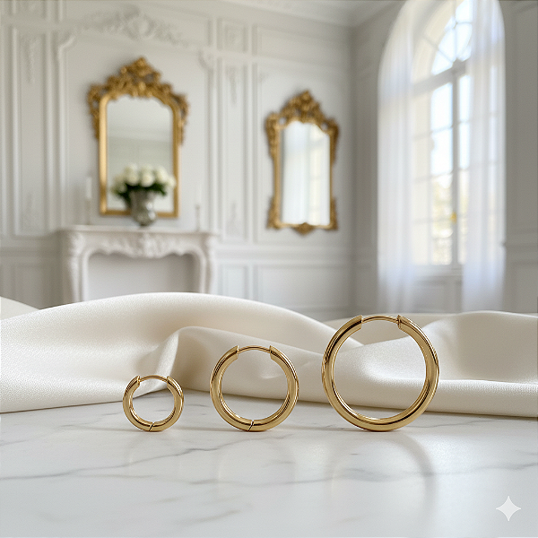 TRIO DE ARGOLAS REDONDAS LISAS DOURADAS "ÓRBITA"