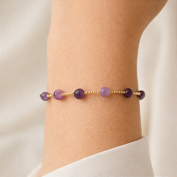 PULSEIRA FEMININA COM ÁGATA ROXA "VIOLET ESSENCE"