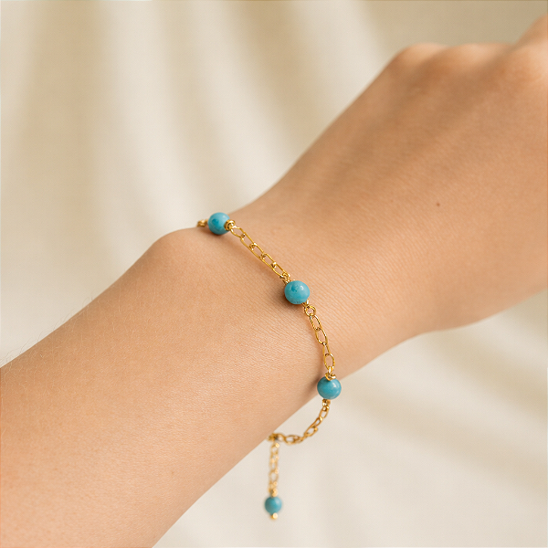 PULSEIRA FEMININA DE TURQUESA NATURAL "CÈLESTE"