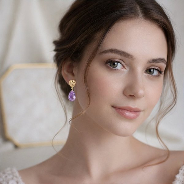 BRINCO AMETISTA NATURAL "LILA"