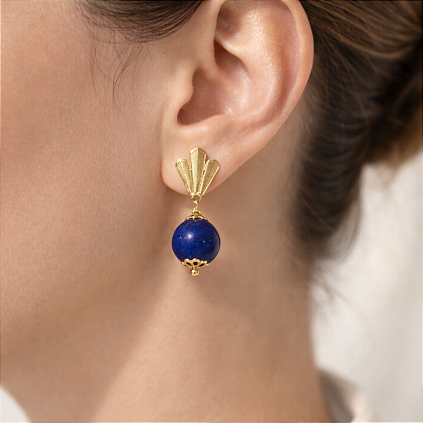 BRINCO LÁPIS LAZÚLI DOURADO