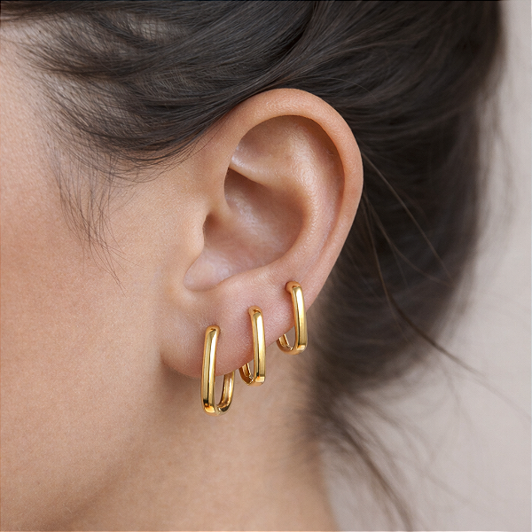 TRIO DE ARGOLAS OVAIS DOURADAS "LINEA"