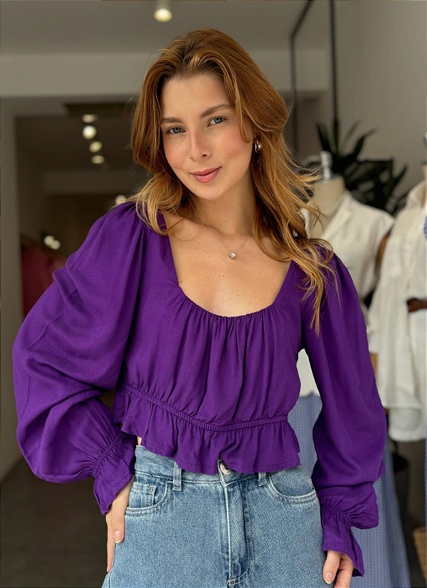 Blusa Cropped Manga Bufante