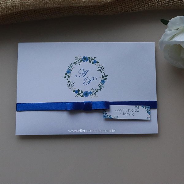 Convite de Casamento Floral Azul Royal