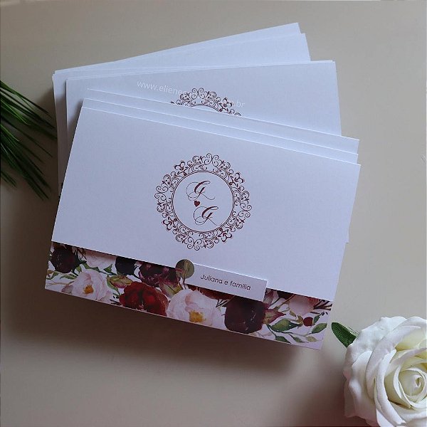 Convite de Casamento Floral - Paleta Marsala