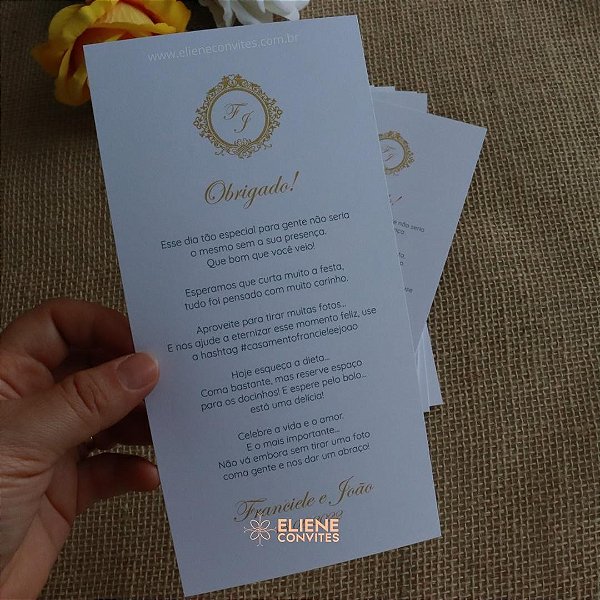 Cartão de Agradecimento Dourado