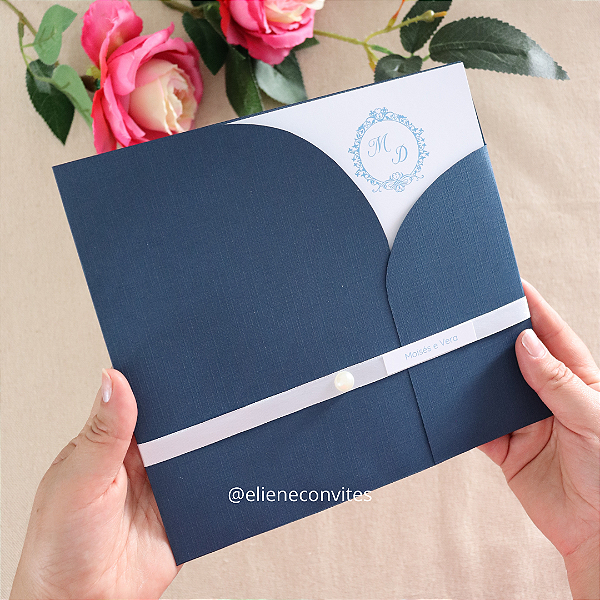 Convites de Casamento Clássicos: Floral Azul