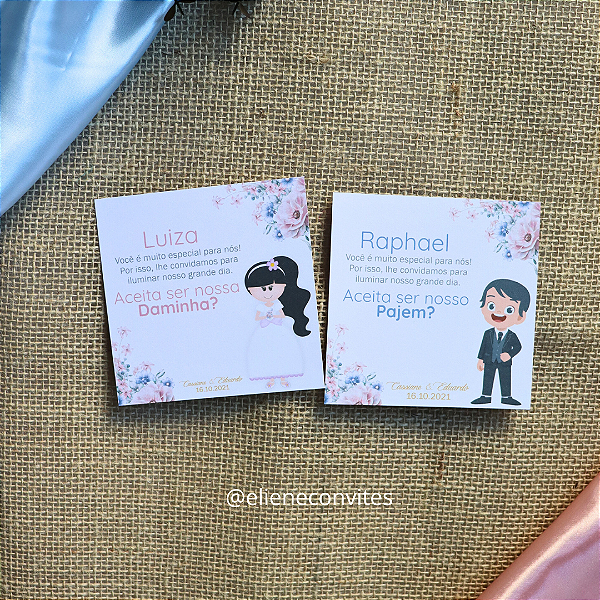 Convite para Pajem ou Dama | Floral Azul e Rosa