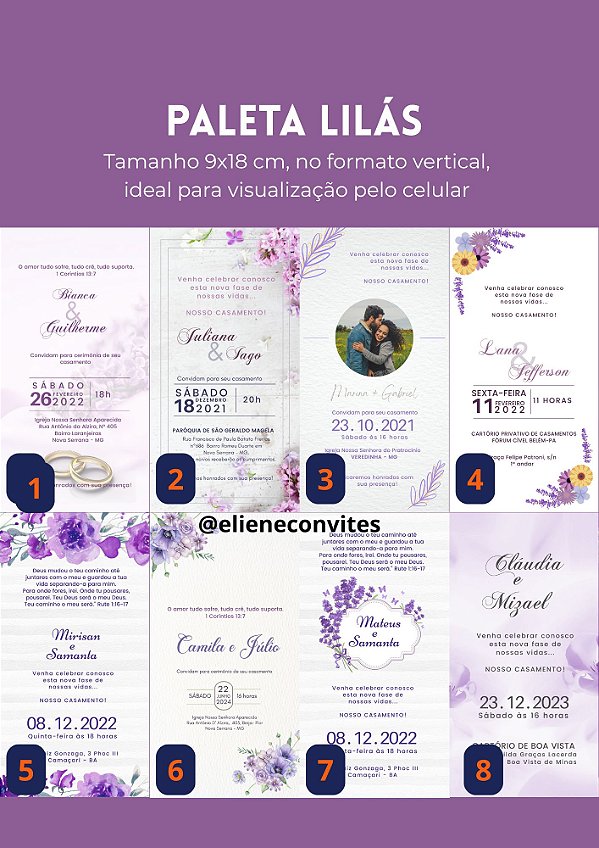 Coleção Digital Casamento: Azul, Lilás/Lavanda, Marsala, Rosé/Rosa e Verde