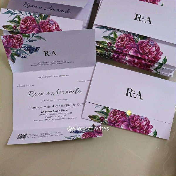 Convite de Casamento Rosa Fúcsia 💕 — 50 unidades
