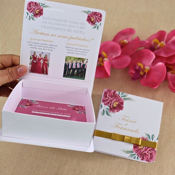 Caixa Convite para Padrinhos Rosa