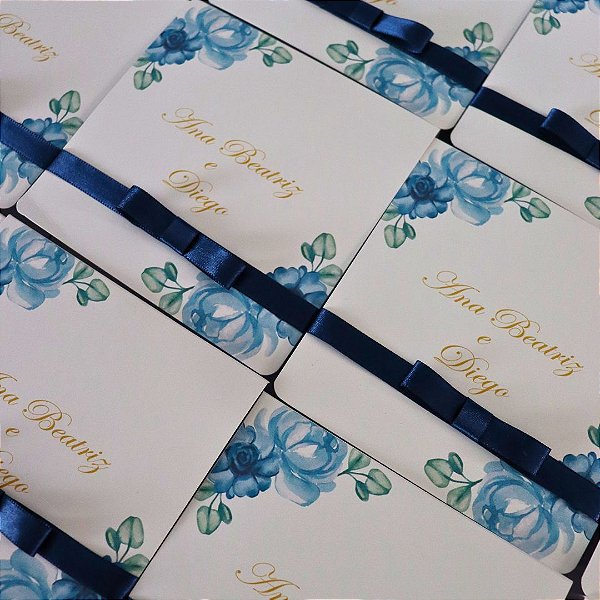 Caixa Convite Personalizadas para Padrinhos - Azul Marinho
