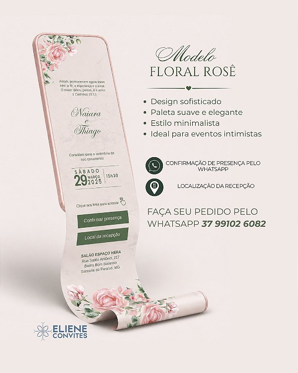 Convite de Casamento Interativo Premium em PDF – Rosé