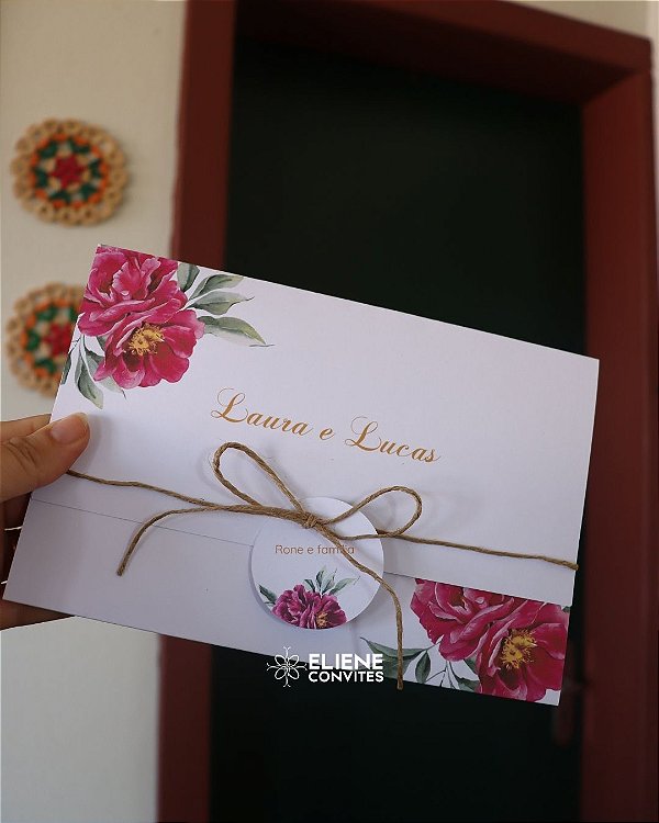 Convite Casamento Rosa Fúcsia Personalizado | 50 Unidades | Laço Sisal