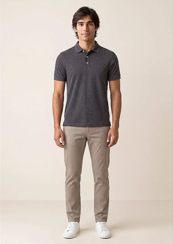 Camisa Polo Slim Fit - Preto Mescla