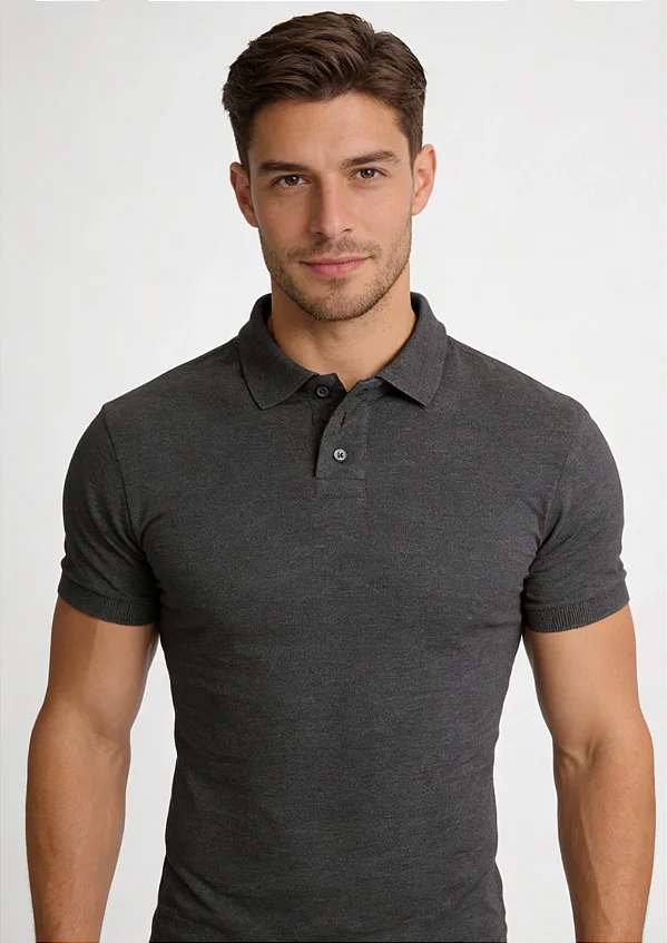 Camisa Polo Slim Fit - Preto Mescla