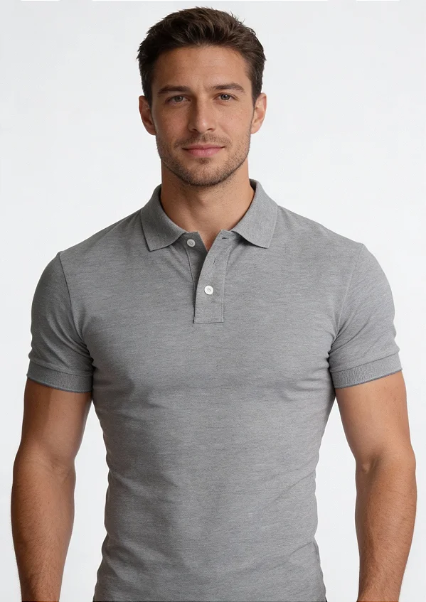 Camisa Polo Slim Fit - Cinza Mescla