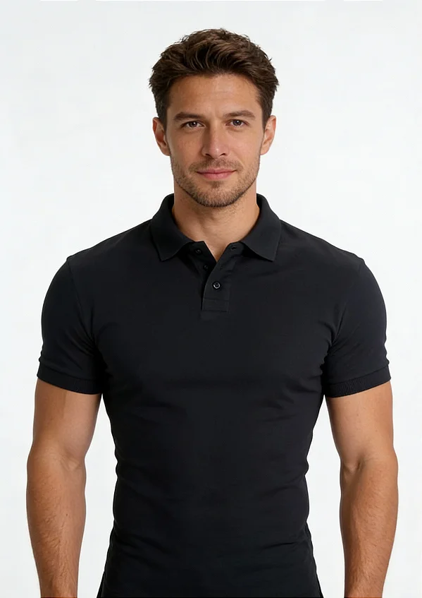 Camisa Polo Slim Fit - Preta