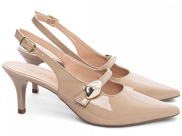 Sapato Scarpin Salto Fino Médio Bege Aplique Dourado Torricella AVS 600.16B