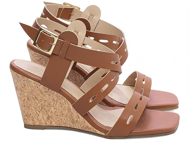 Sandália Plataforma de Cunha Anabela Feminina Caramelo Torricella AVS 4066B