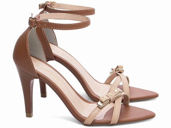 Sandália Feminina Salto Médio Fino Bege e Caramelo Torricella AVS 2056C