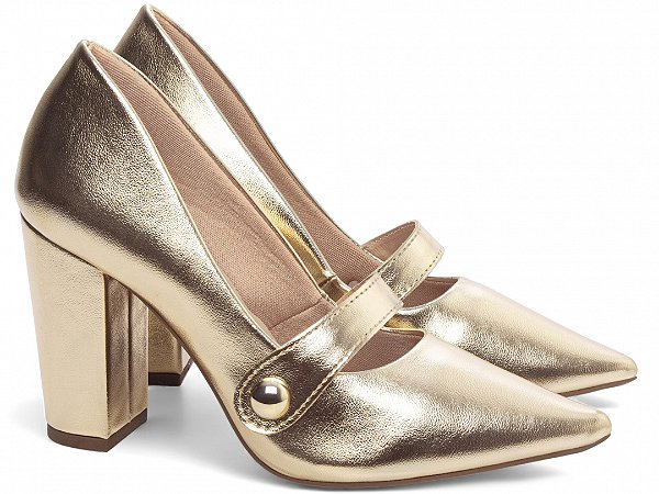 Scarpin Clássico Napa Dourado Salto 9cm com Aplique AVS Global 65-13G