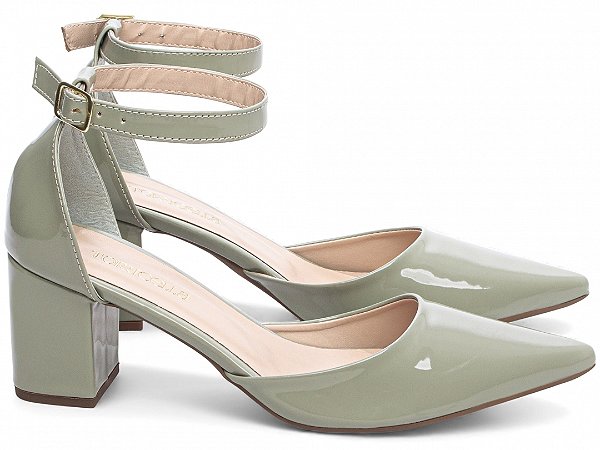 Scarpin Feminino Salto Médio Verniz Verde com Fivela AVS Global 606G