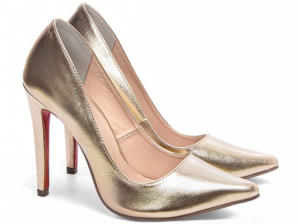 Scarpin Salto 12 cm Dourado com Solado Vermelho AVS Global 80000C