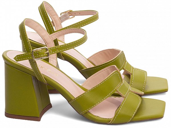 Sandália Salto Grosso Médio 7cm Napa Verde Clássica Torricella Design Elegante AVS 46001C