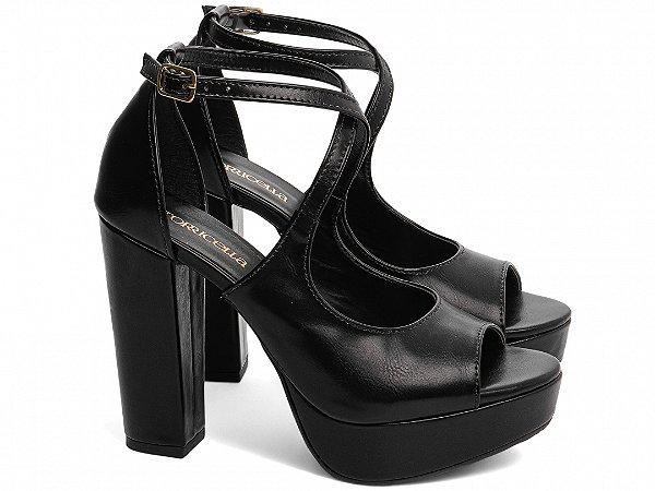 Sandália Meia Pata Feminina Preta Salto Grosso Alto Confortável Torricella AVS 1000A