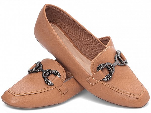 Sapatilha Mocassim Feminino Caramelo Bico Fino com Bridão Grafite Clássico Torricella AVS 70.041B